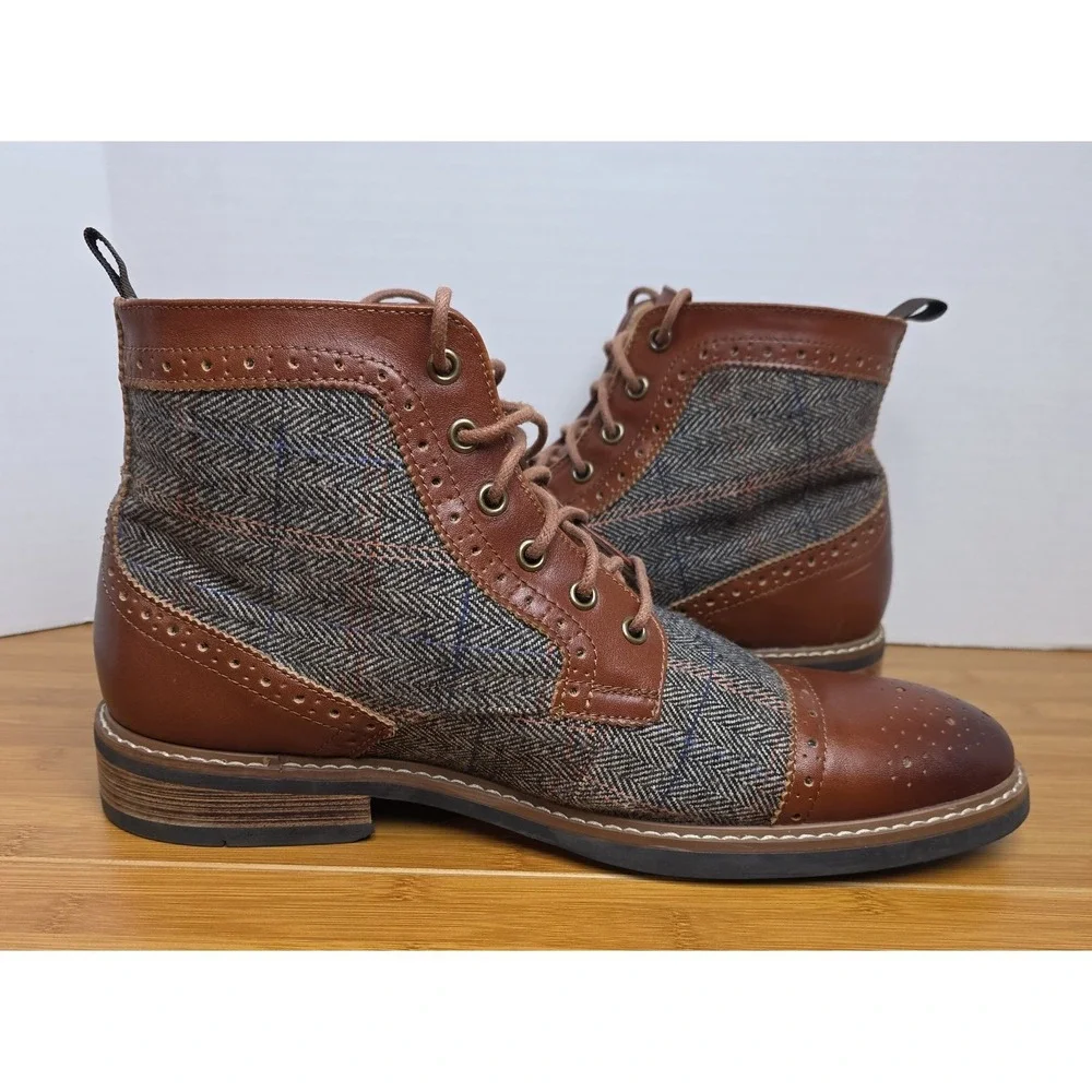 La Milano Ankle Oxford Cognac Leather Boots ELI II B521117K Men's Size 12